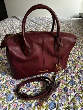 Michael Kors Wine Pebbled Leather Satchel with Gold Accent